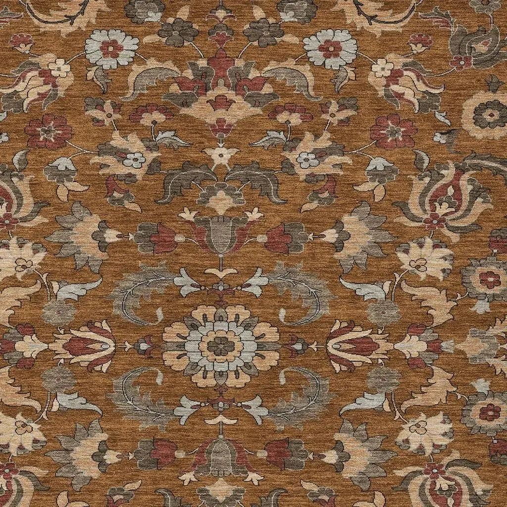 10' X 14' Orange And Burgundy Floral Medallion Washable Indoor Outdoor Area Rug Homeroots Outdoor