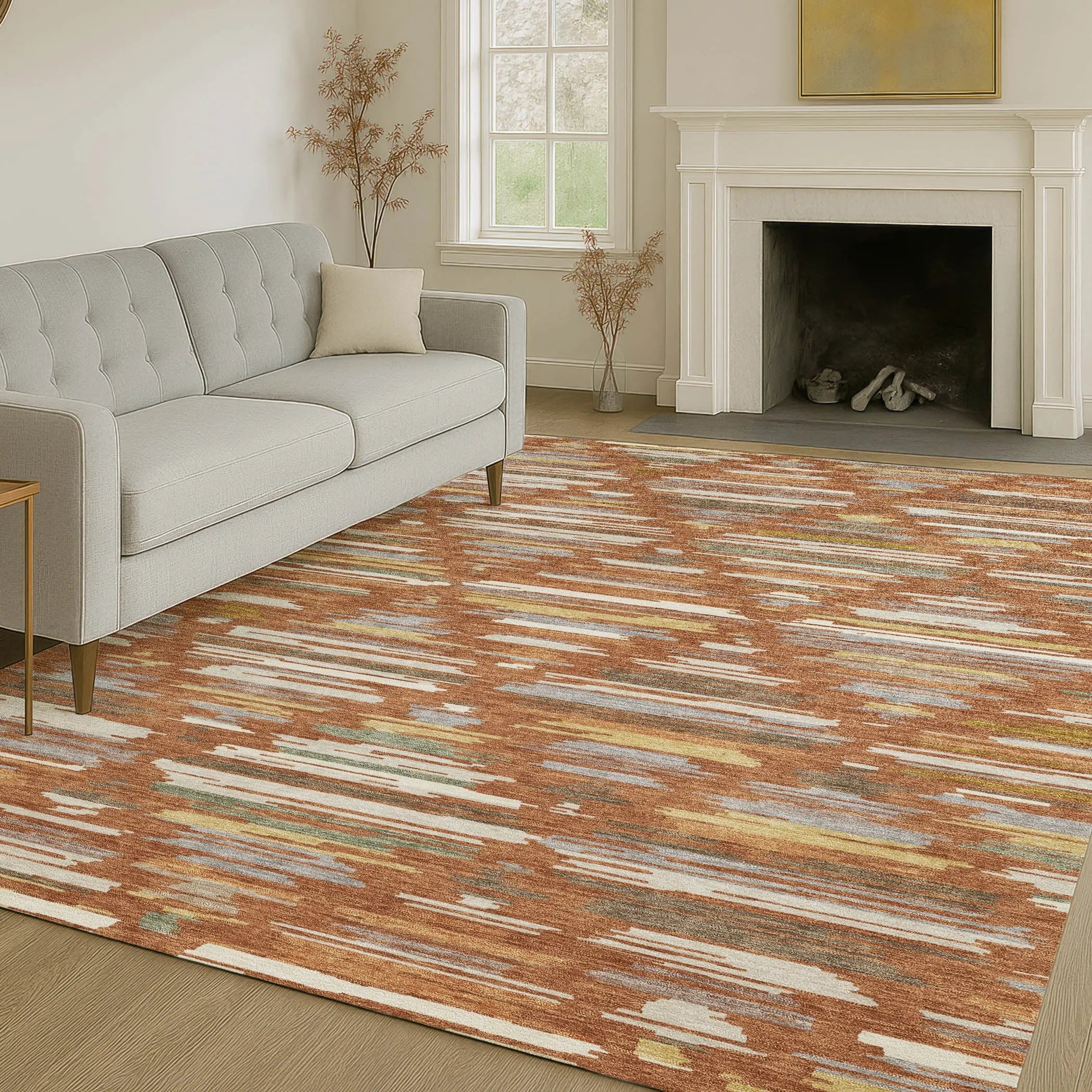 10' X 14' Orange And Charcoal Southwestern Washable Indoor Outdoor Area Rug Homeroots Outdoor
