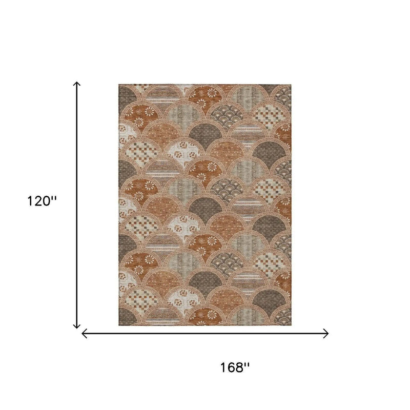 10' X 14' Orange And Chocolate Geometric Washable Indoor Outdoor Area Rug Homeroots Outdoor