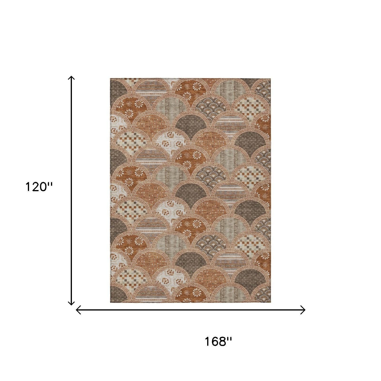 10' X 14' Orange And Chocolate Geometric Washable Indoor Outdoor Area Rug Homeroots Outdoor