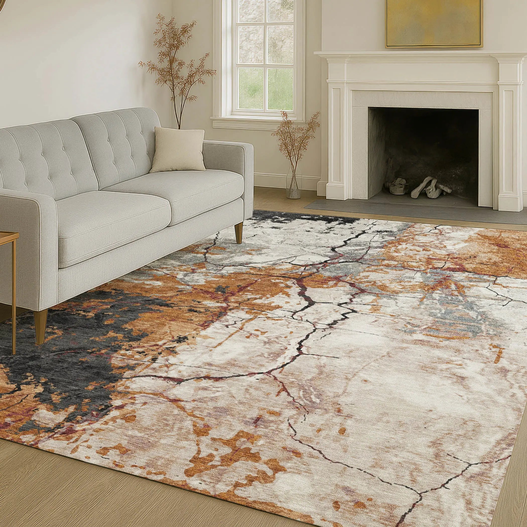 10' X 14' Orange And Copper Abstract Washable Indoor Outdoor Area Rug Homeroots Outdoor