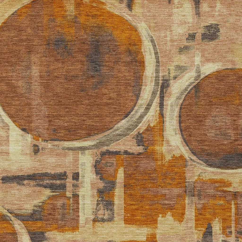 10' X 14' Orange And Copper Abstract Washable Indoor Outdoor Area Rug Homeroots Outdoor