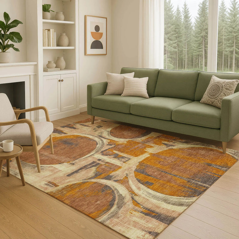 10' X 14' Orange And Copper Abstract Washable Indoor Outdoor Area Rug Homeroots Outdoor