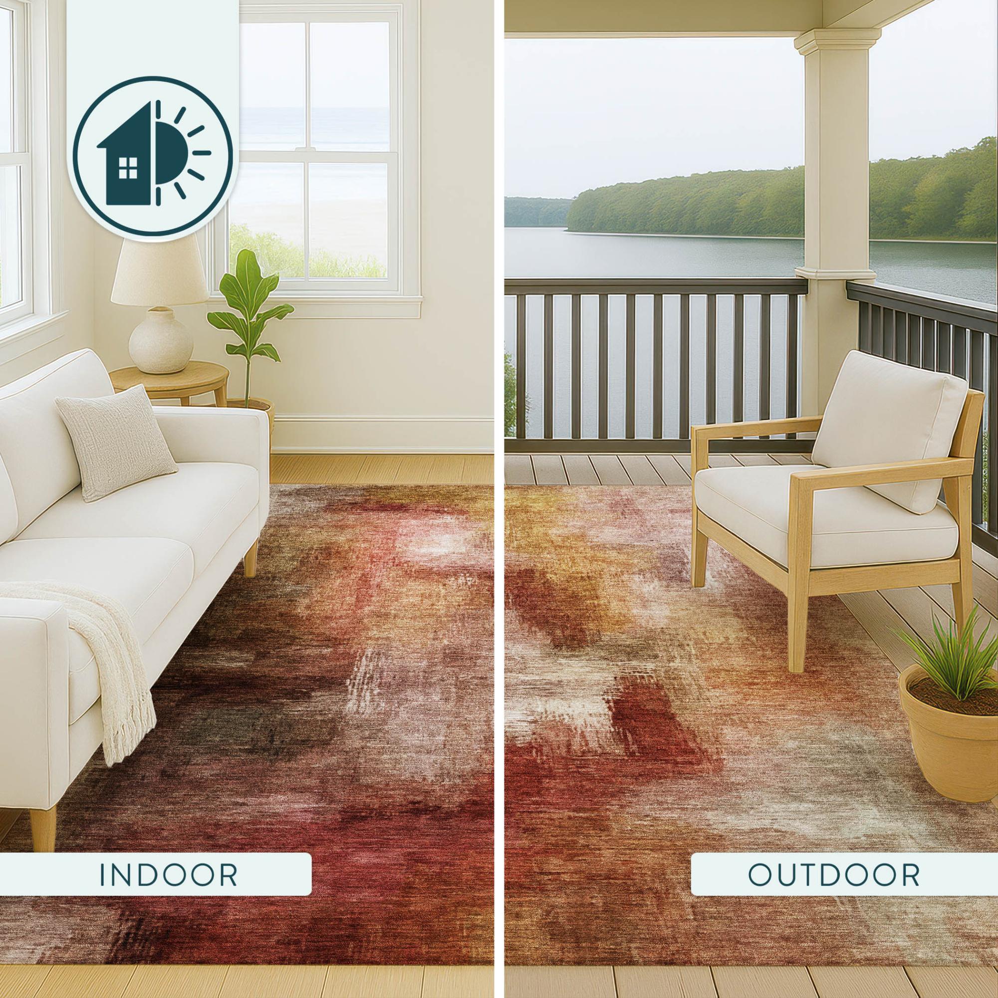 10' X 14' Orange And Copper Abstract Washable Indoor Outdoor Area Rug Homeroots Outdoor