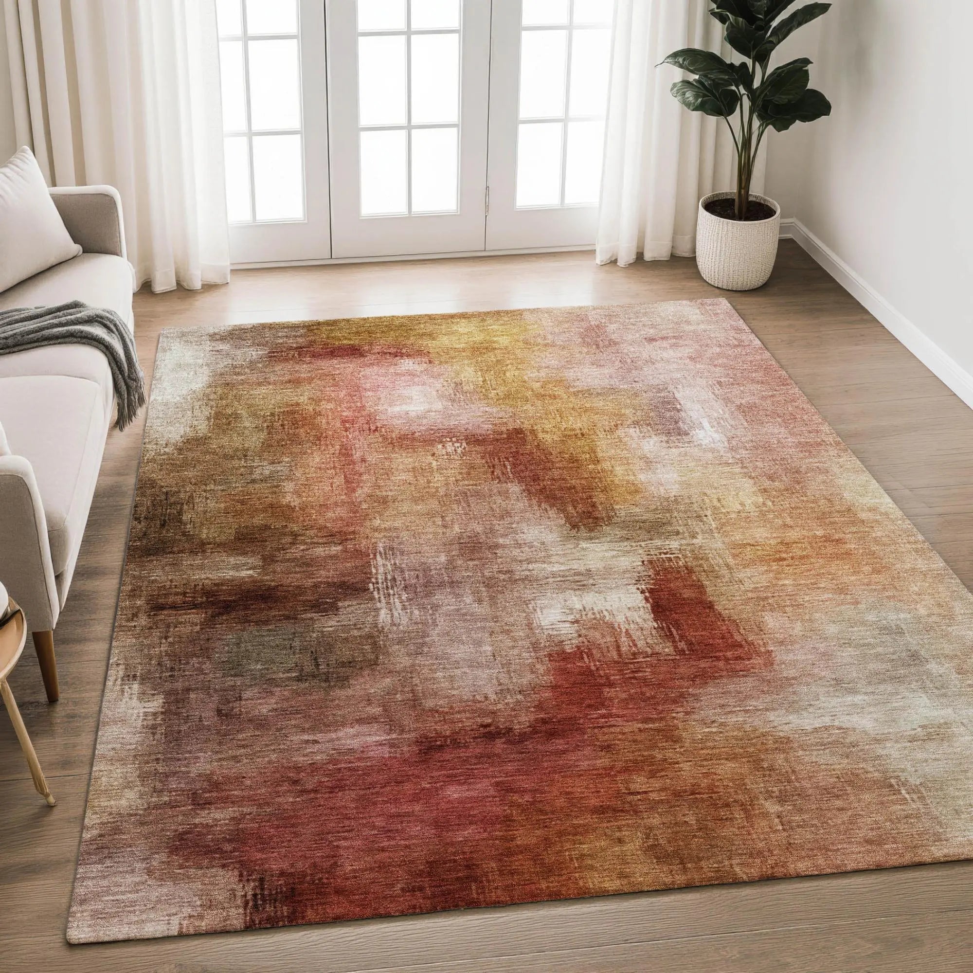 10' X 14' Orange And Copper Abstract Washable Indoor Outdoor Area Rug Homeroots Outdoor