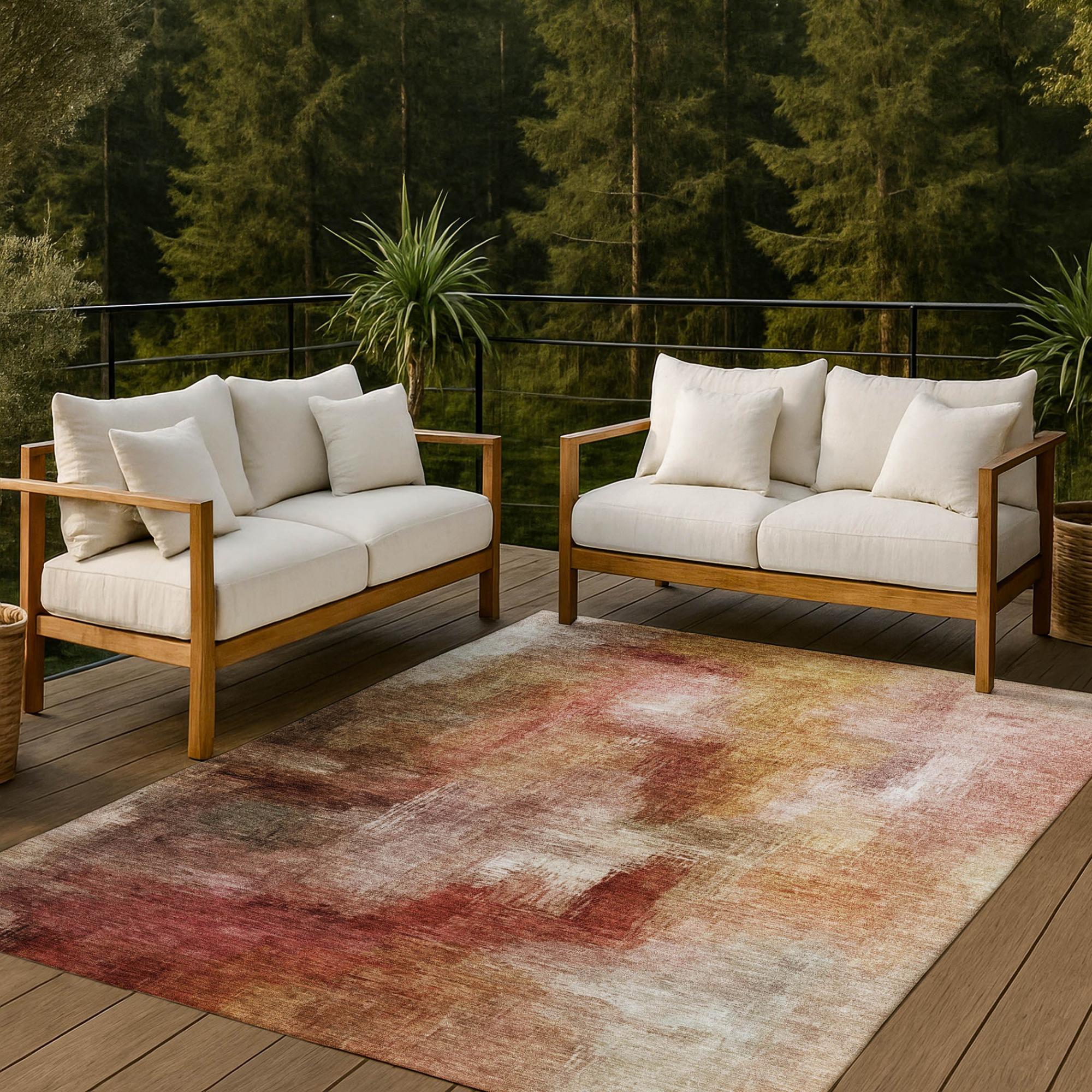 10' X 14' Orange And Copper Abstract Washable Indoor Outdoor Area Rug Homeroots Outdoor