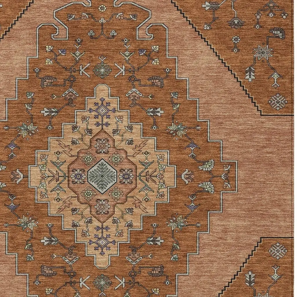 10' X 14' Orange And Copper Geometric Washable Indoor Outdoor Area Rug Homeroots Outdoor