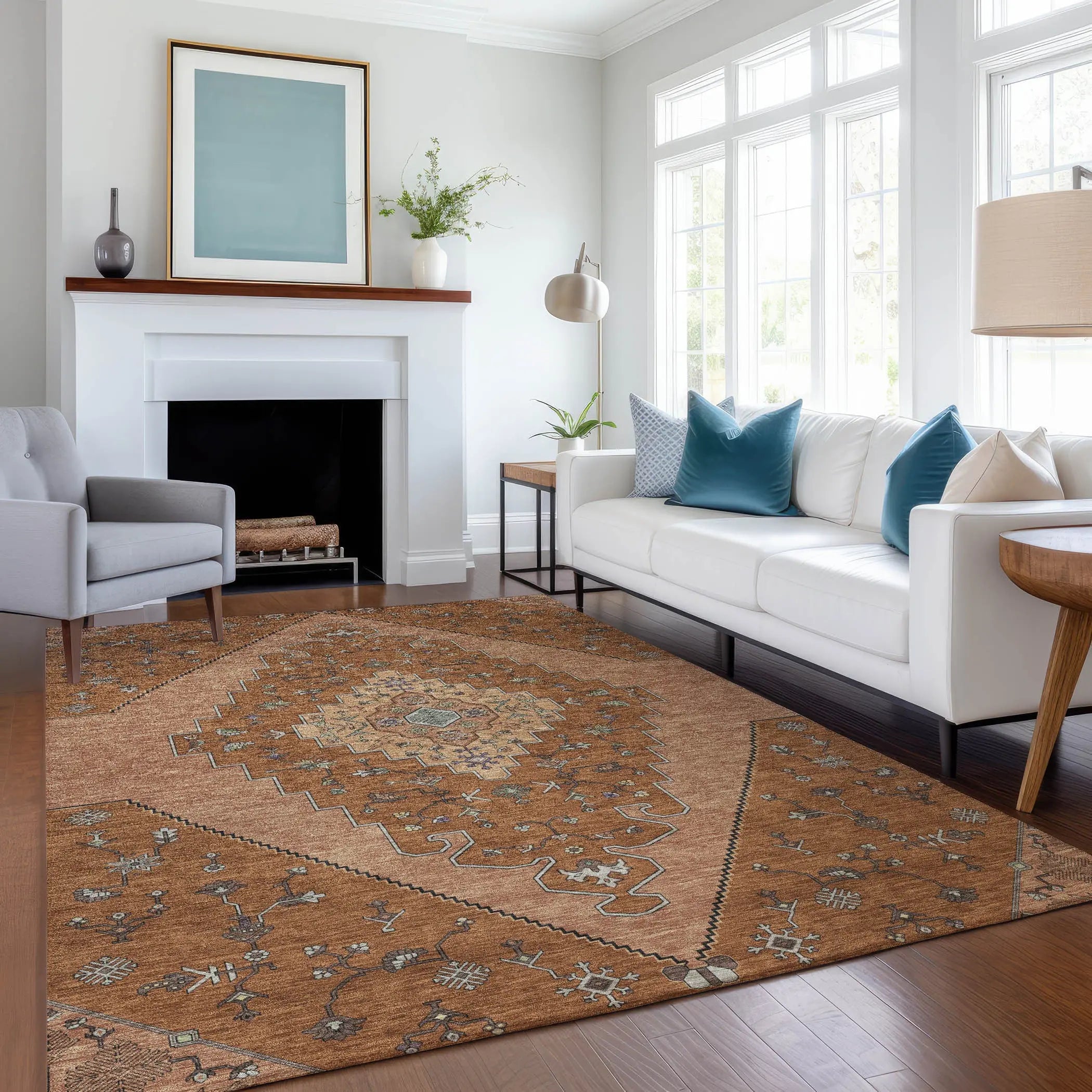 10' X 14' Orange And Copper Geometric Washable Indoor Outdoor Area Rug Homeroots Outdoor