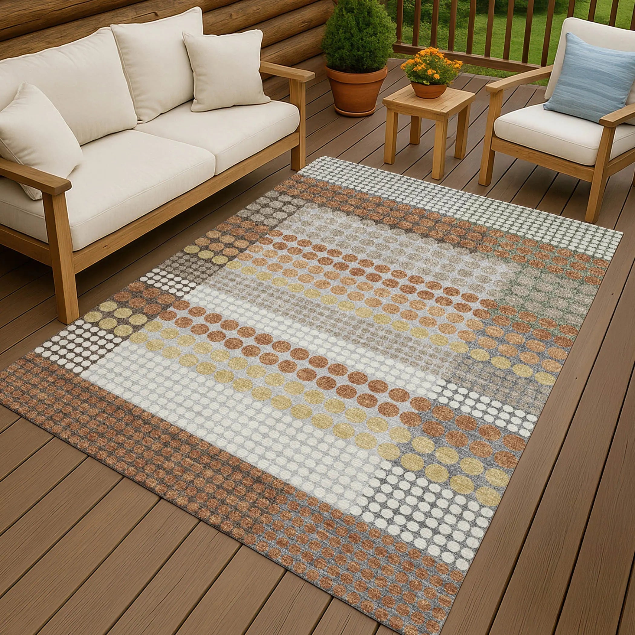 10' X 14' Orange And Copper Geometric Washable Indoor Outdoor Area Rug Homeroots Outdoor