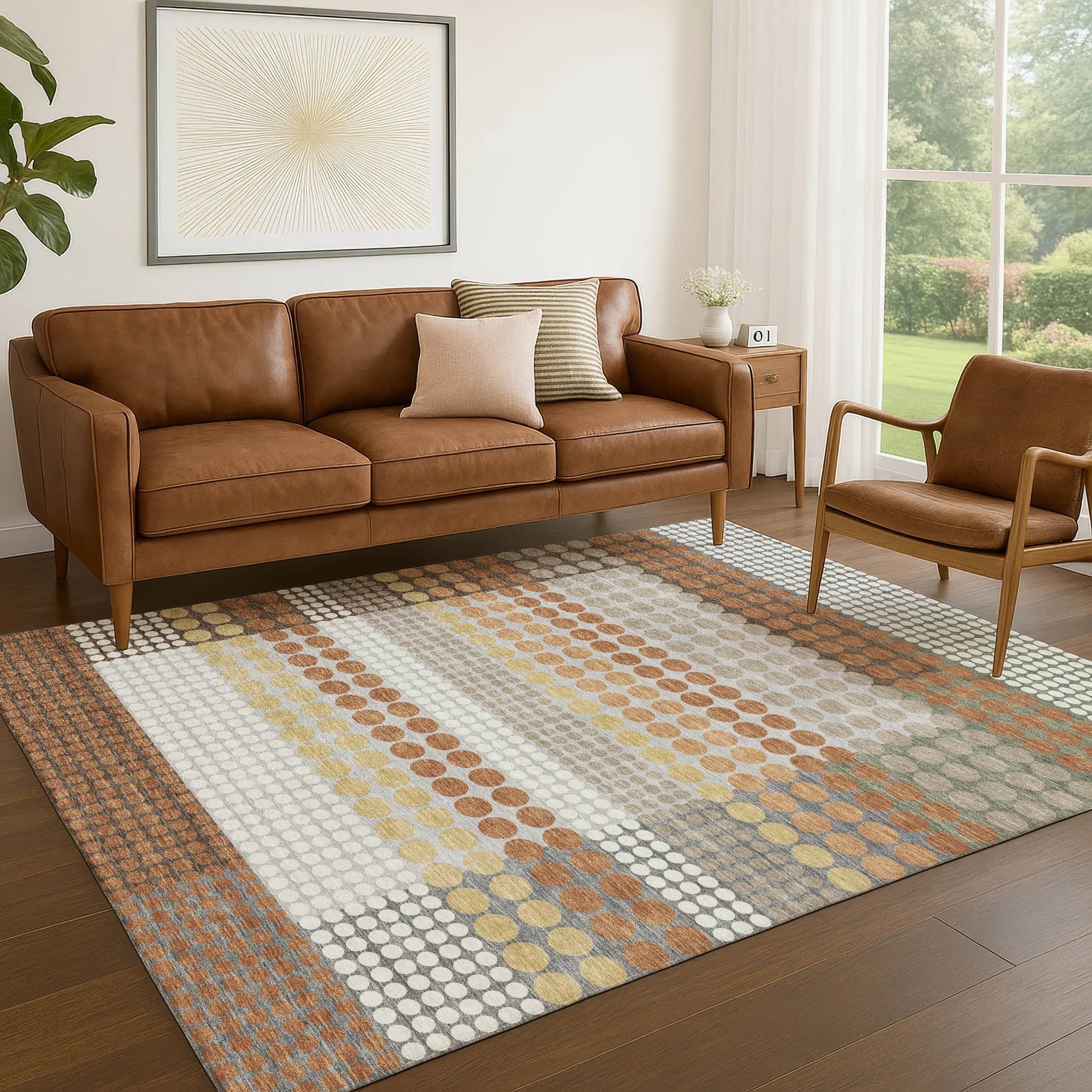 10' X 14' Orange And Copper Geometric Washable Indoor Outdoor Area Rug Homeroots Outdoor