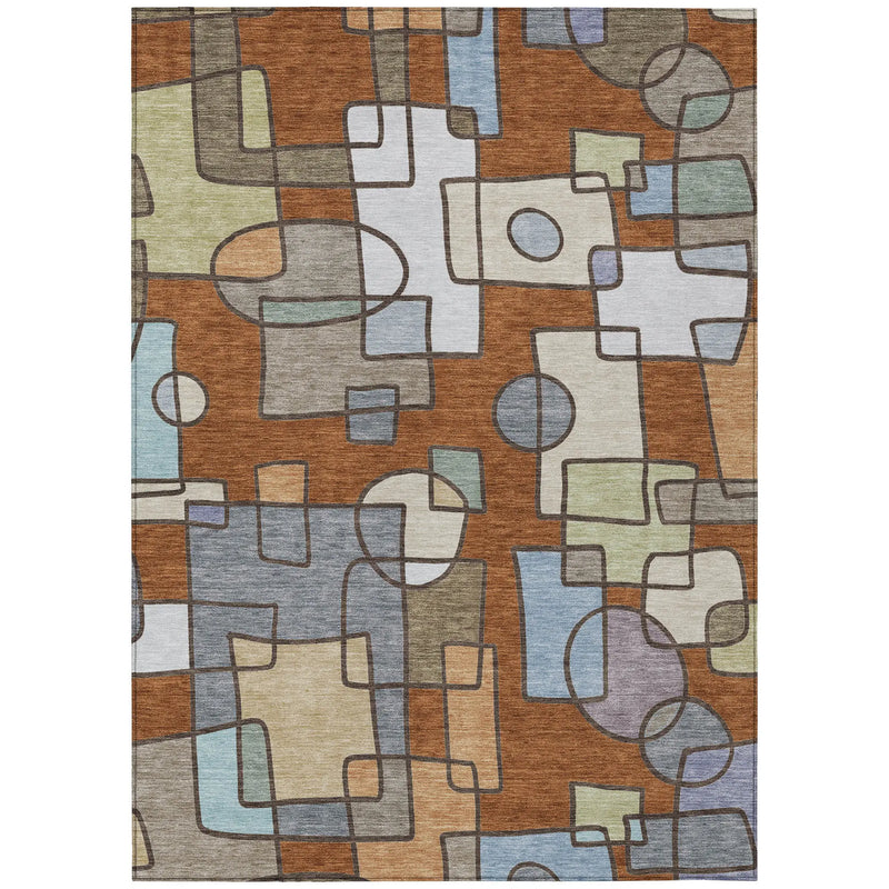 10' X 14' Orange And Copper Geometric Washable Indoor Outdoor Area Rug Homeroots Outdoor