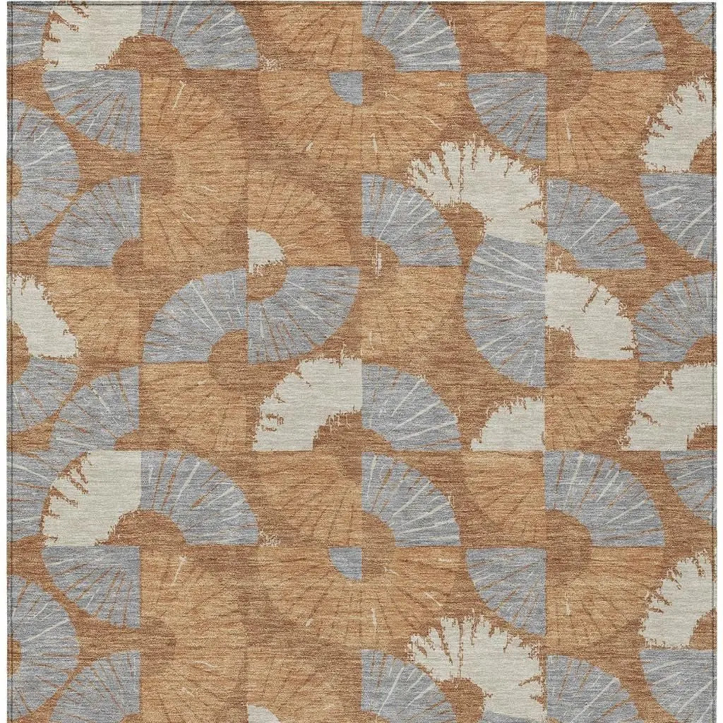 10' X 14' Orange And Copper Geometric Washable Indoor Outdoor Area Rug Homeroots Outdoor