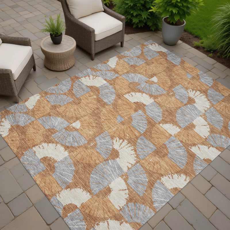 10' X 14' Orange And Copper Geometric Washable Indoor Outdoor Area Rug Homeroots Outdoor
