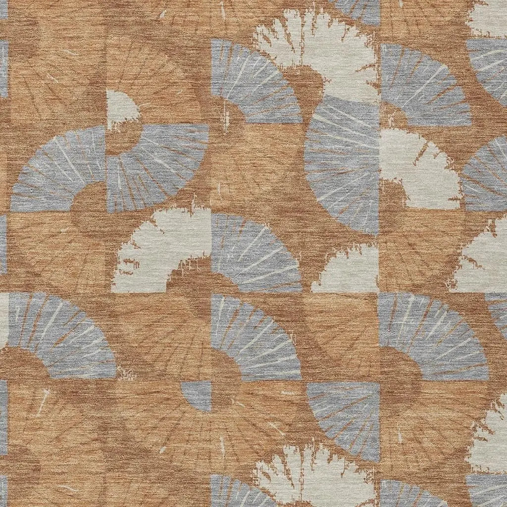 10' X 14' Orange And Copper Geometric Washable Indoor Outdoor Area Rug Homeroots Outdoor