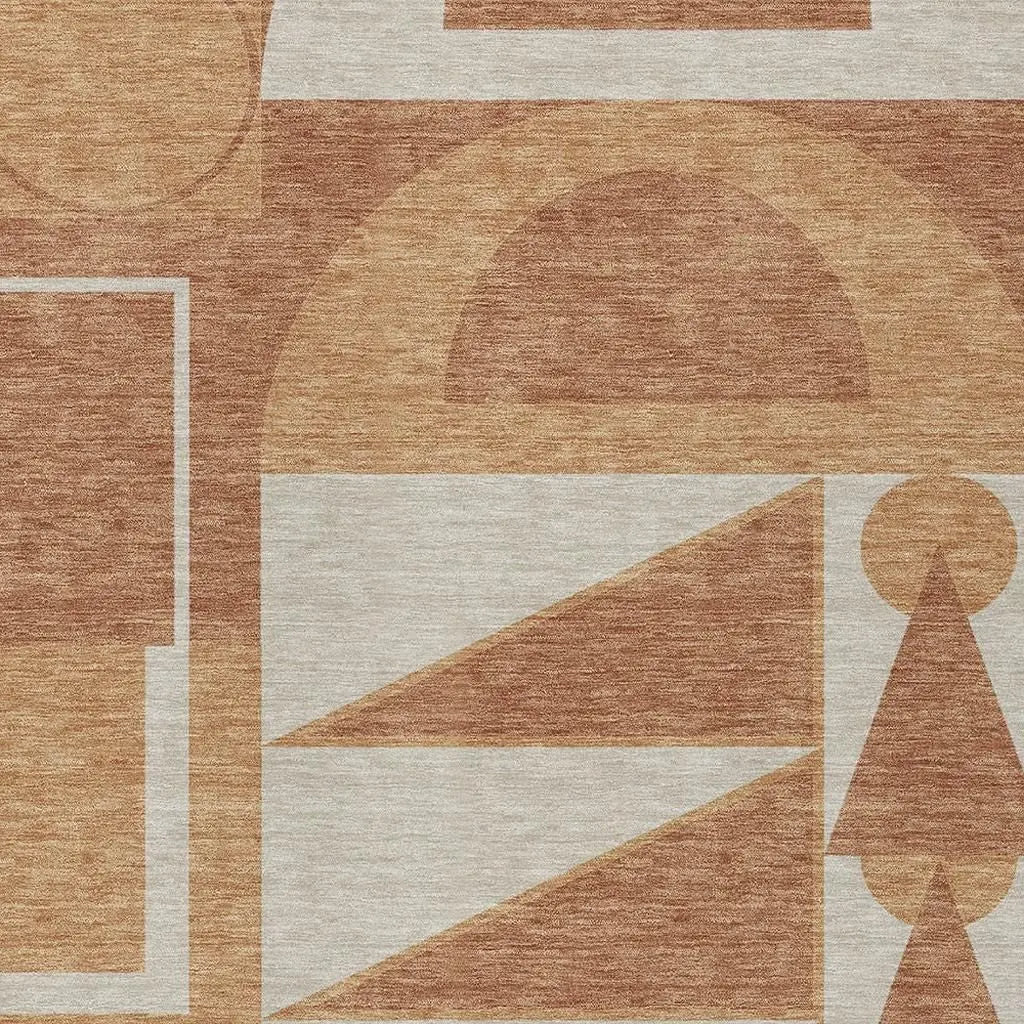 10' X 14' Orange And Copper Geometric Washable Indoor Outdoor Area Rug Homeroots Outdoor