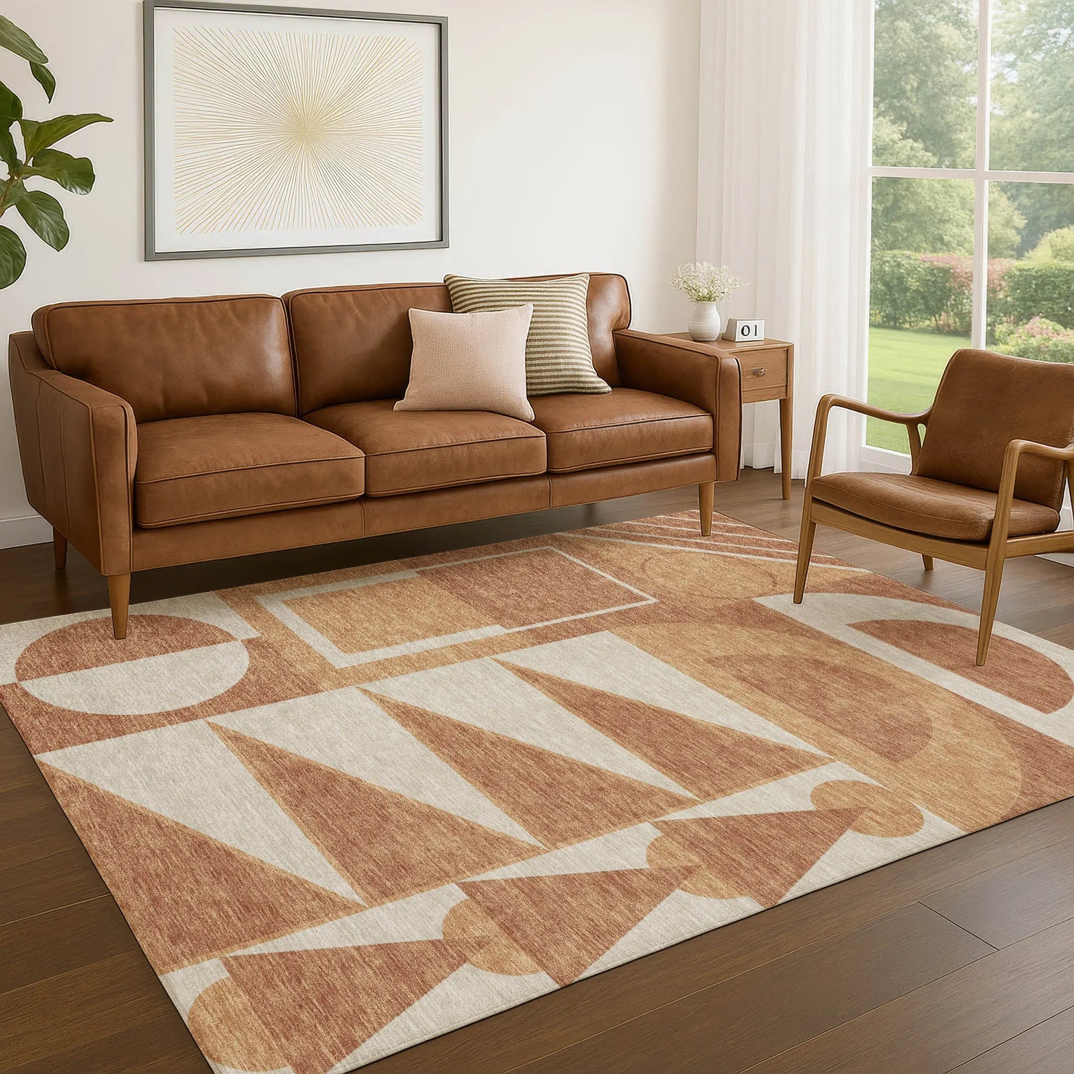 10' X 14' Orange And Copper Geometric Washable Indoor Outdoor Area Rug Homeroots Outdoor