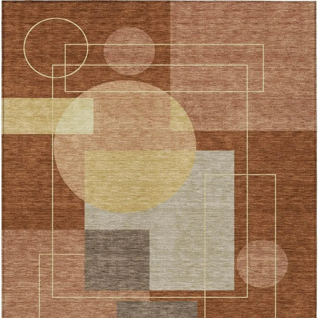 10' X 14' Orange And Copper Geometric Washable Indoor Outdoor Area Rug Homeroots Outdoor