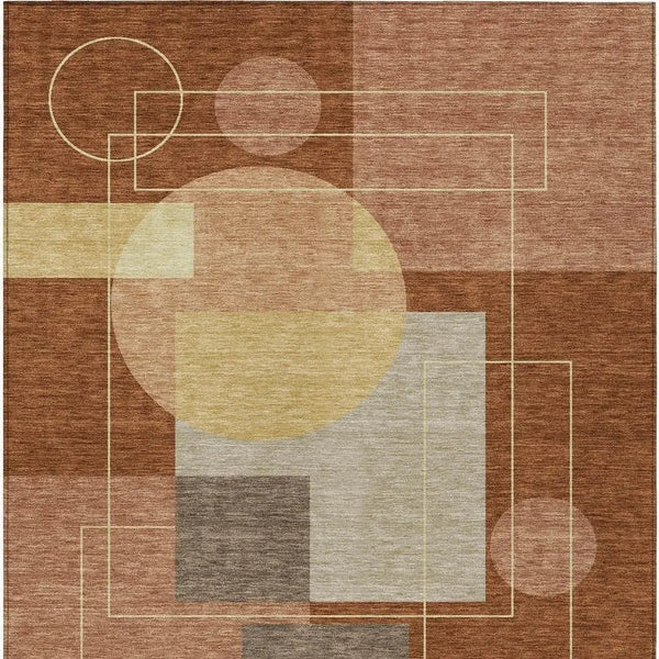 10' X 14' Orange And Copper Geometric Washable Indoor Outdoor Area Rug Homeroots Outdoor