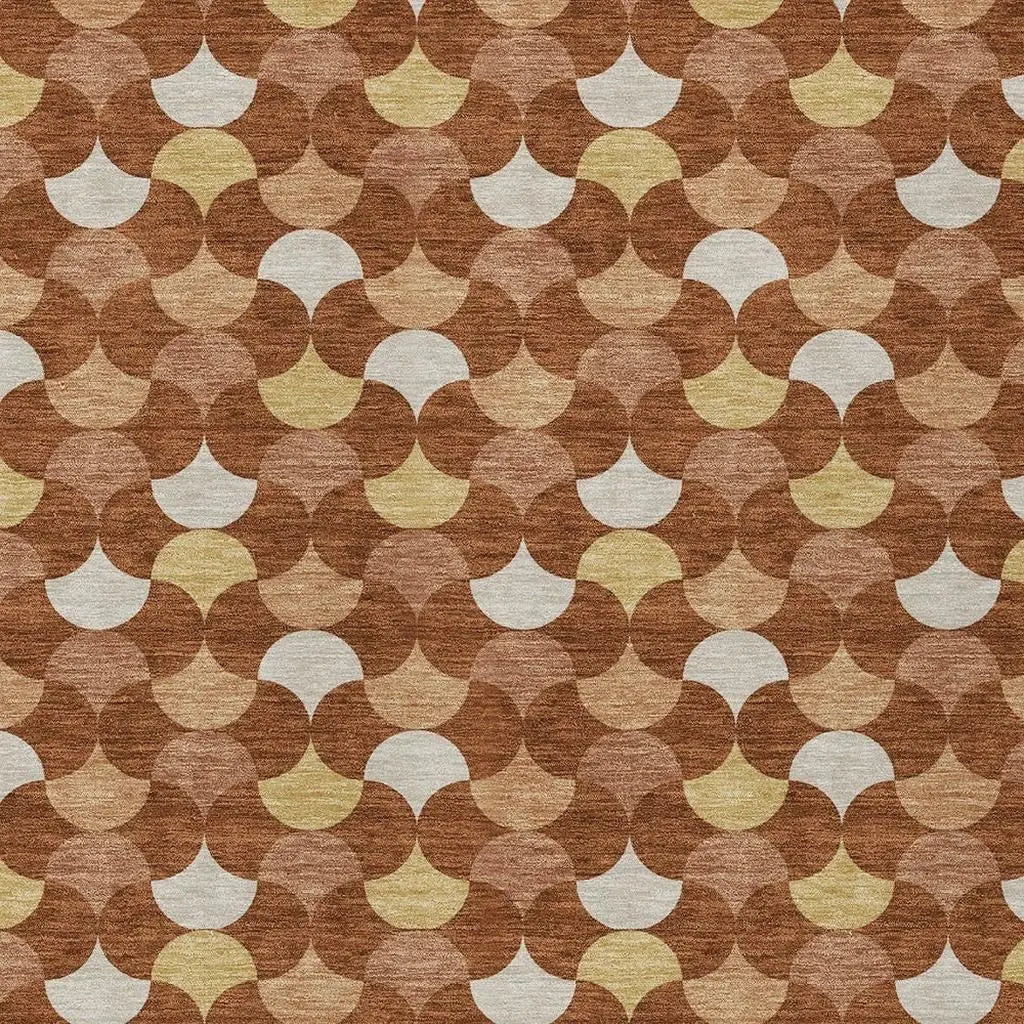 10' X 14' Orange And Copper Geometric Washable Indoor Outdoor Area Rug Homeroots Outdoor