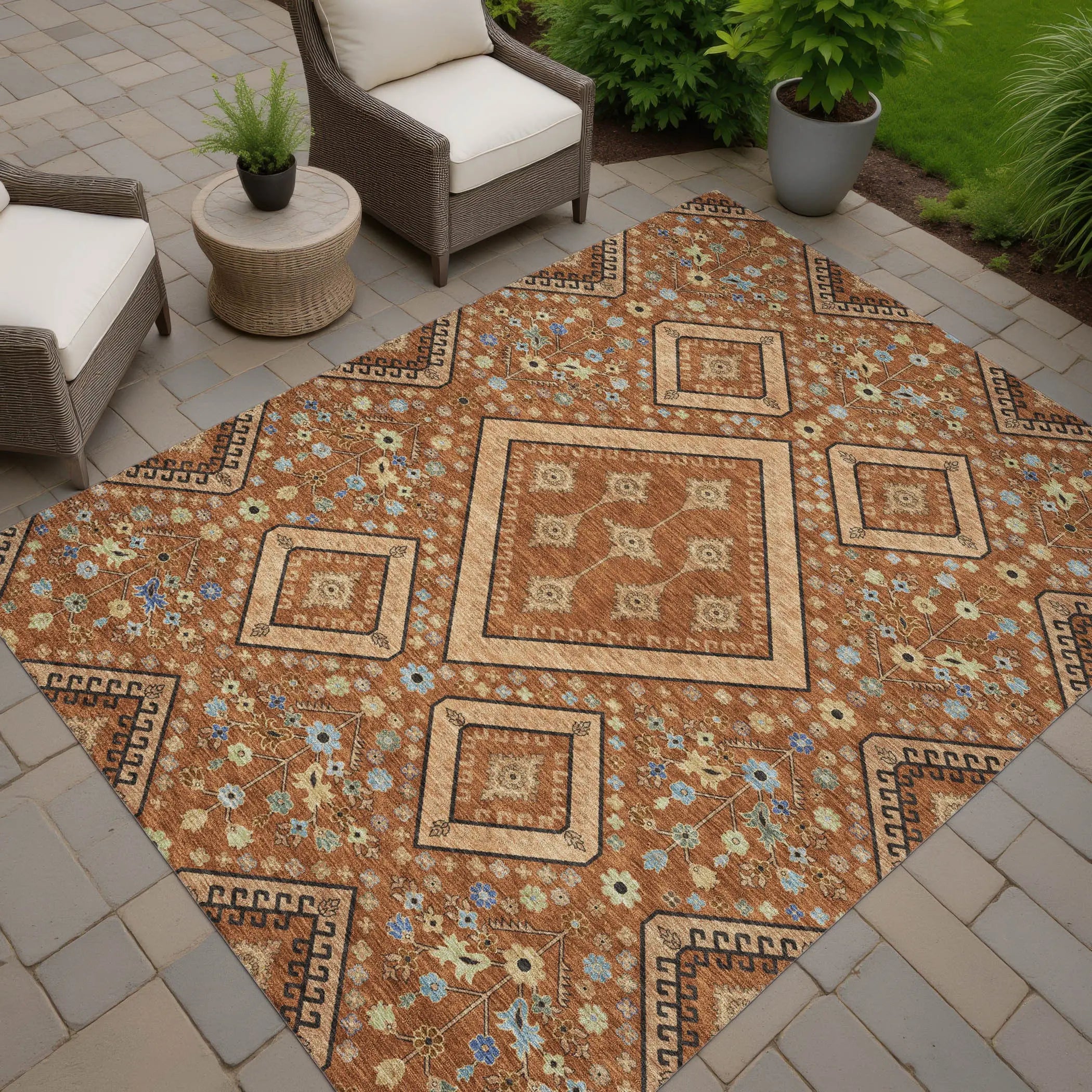 10' X 14' Orange And Copper Medallion Washable Indoor Outdoor Area Rug Homeroots Outdoor