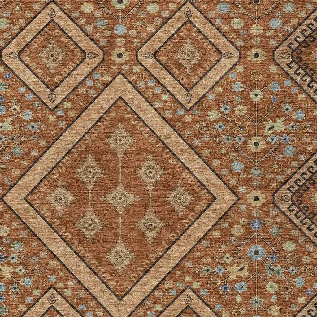 10' X 14' Orange And Copper Medallion Washable Indoor Outdoor Area Rug Homeroots Outdoor
