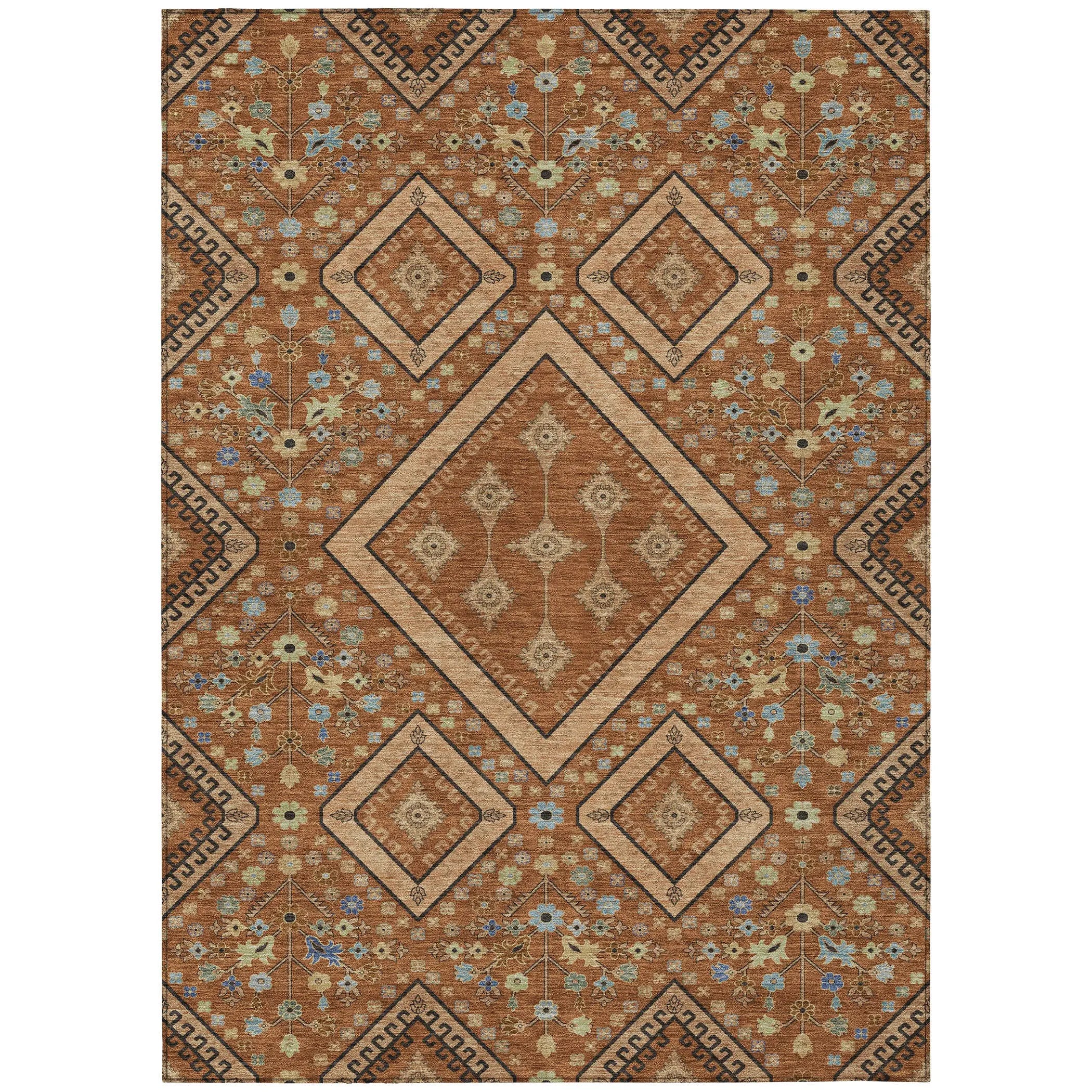 10' X 14' Orange And Copper Medallion Washable Indoor Outdoor Area Rug Homeroots Outdoor