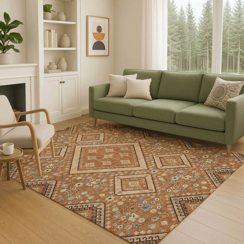 10' X 14' Orange And Copper Medallion Washable Indoor Outdoor Area Rug Homeroots Outdoor