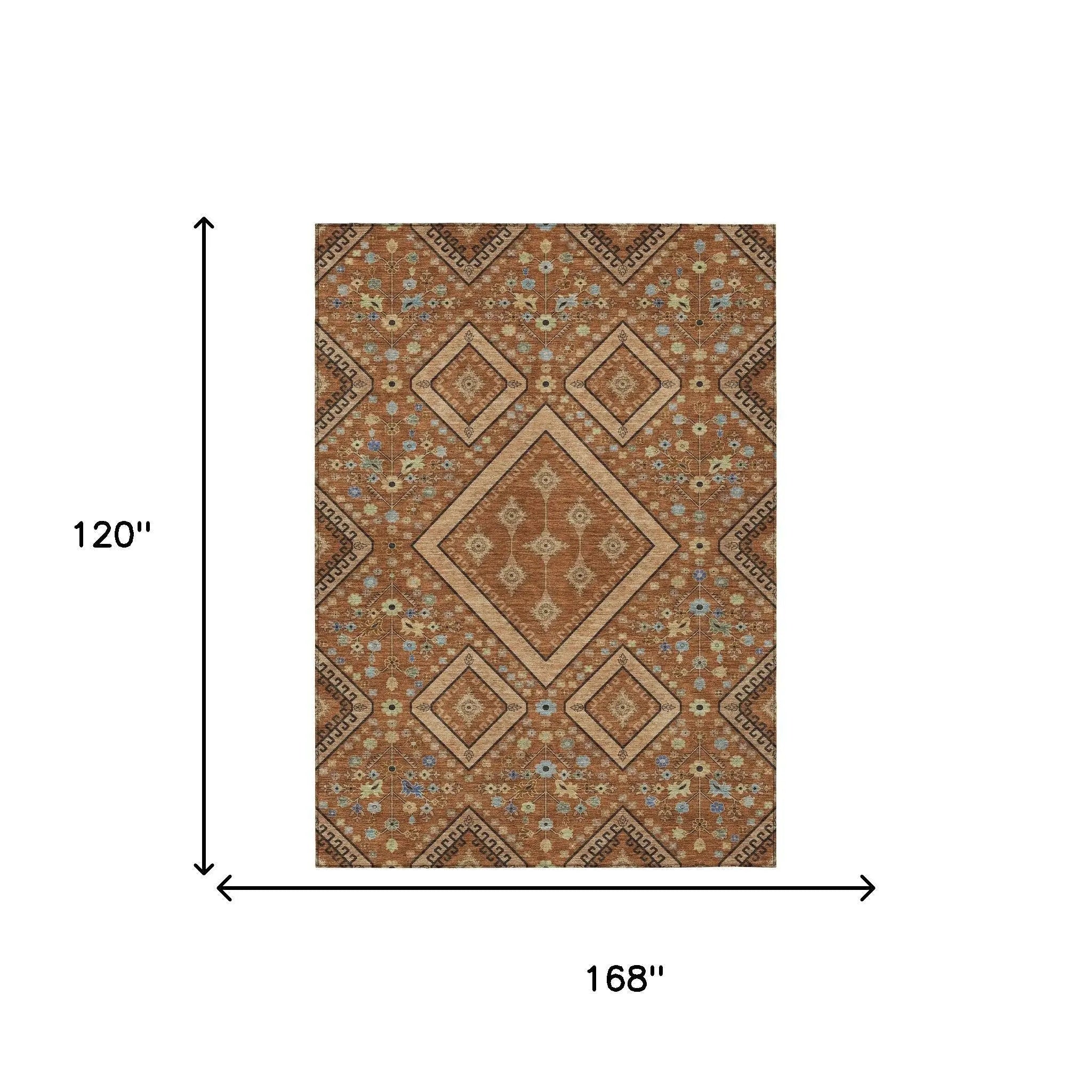 10' X 14' Orange And Copper Medallion Washable Indoor Outdoor Area Rug Homeroots Outdoor
