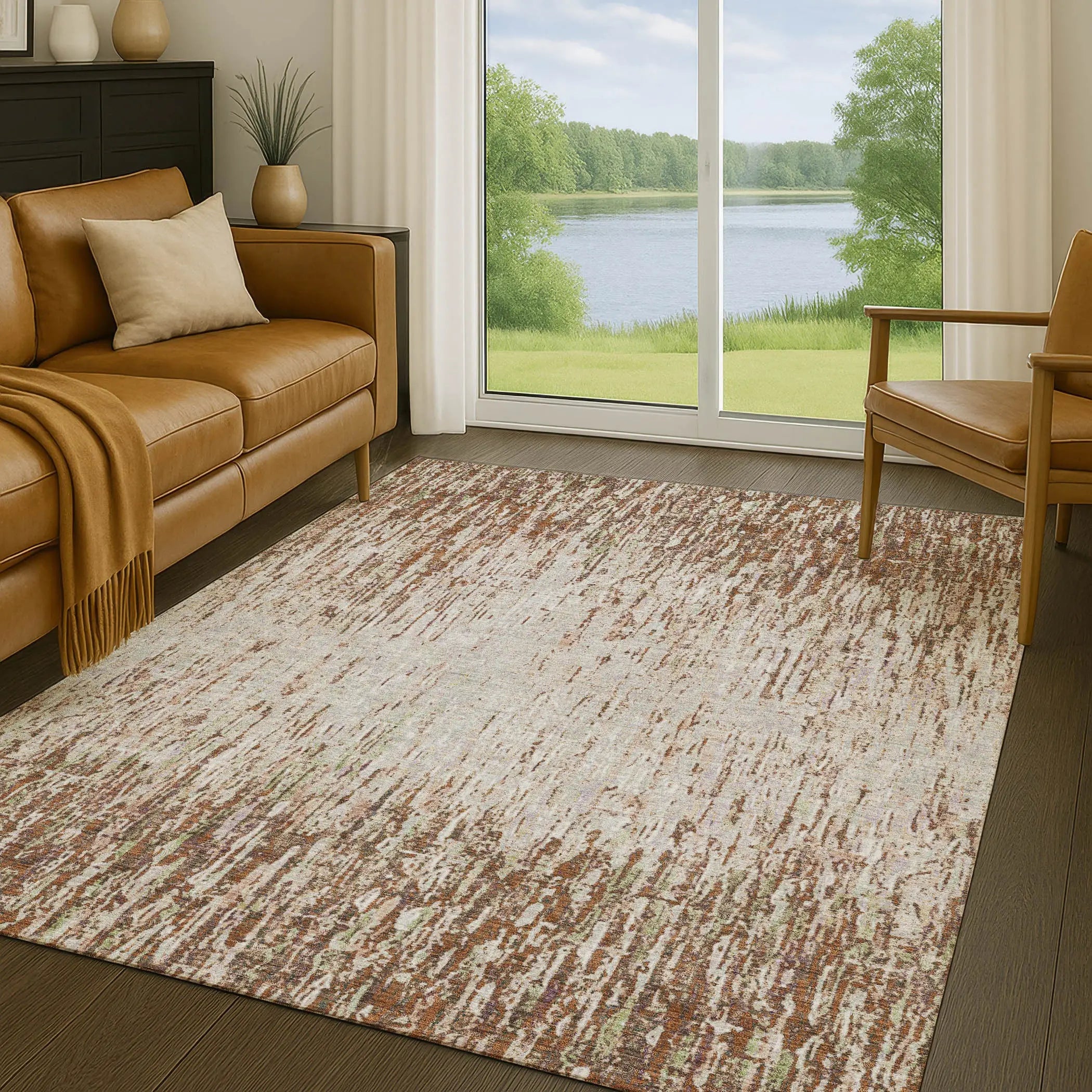 10' X 14' Orange And Copper Striped Washable Indoor Outdoor Area Rug Homeroots Outdoor