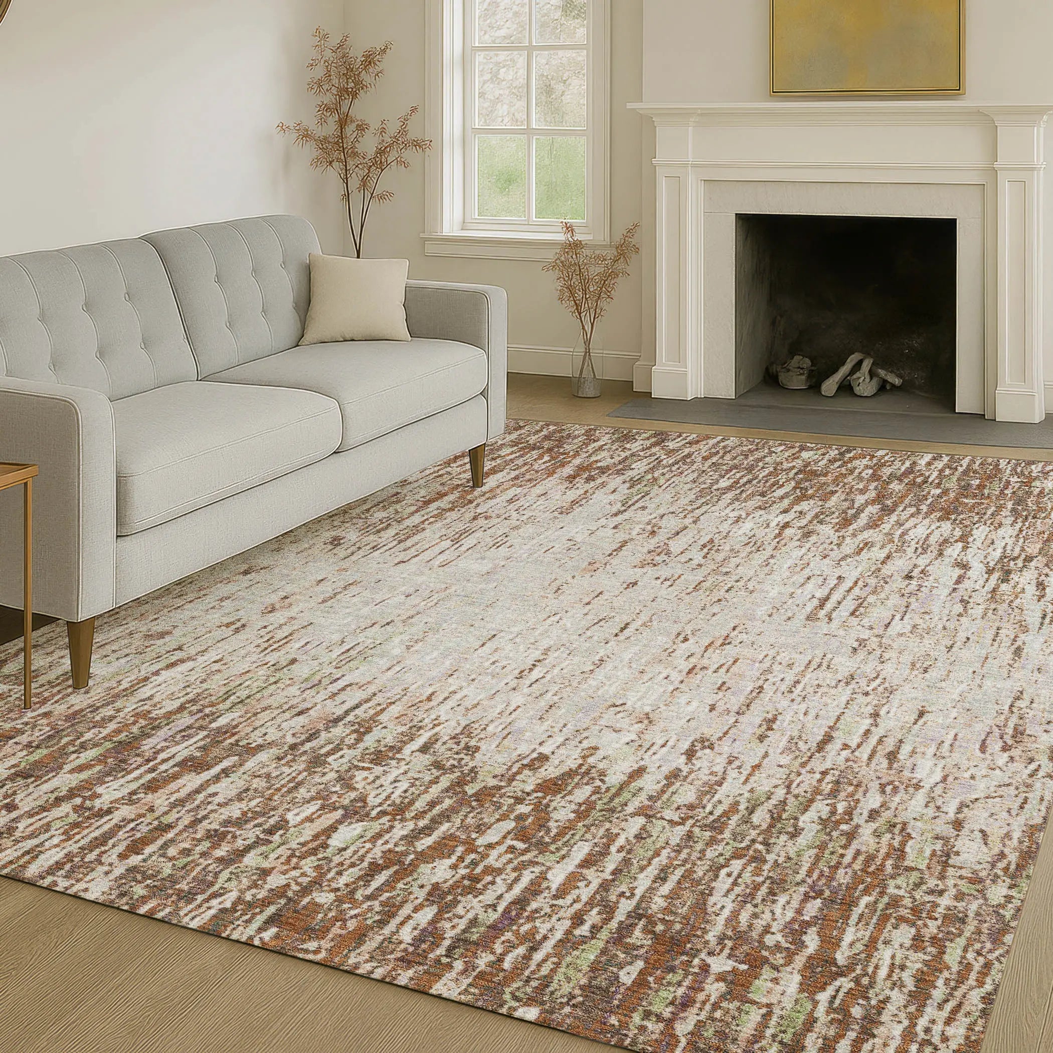 10' X 14' Orange And Copper Striped Washable Indoor Outdoor Area Rug Homeroots Outdoor