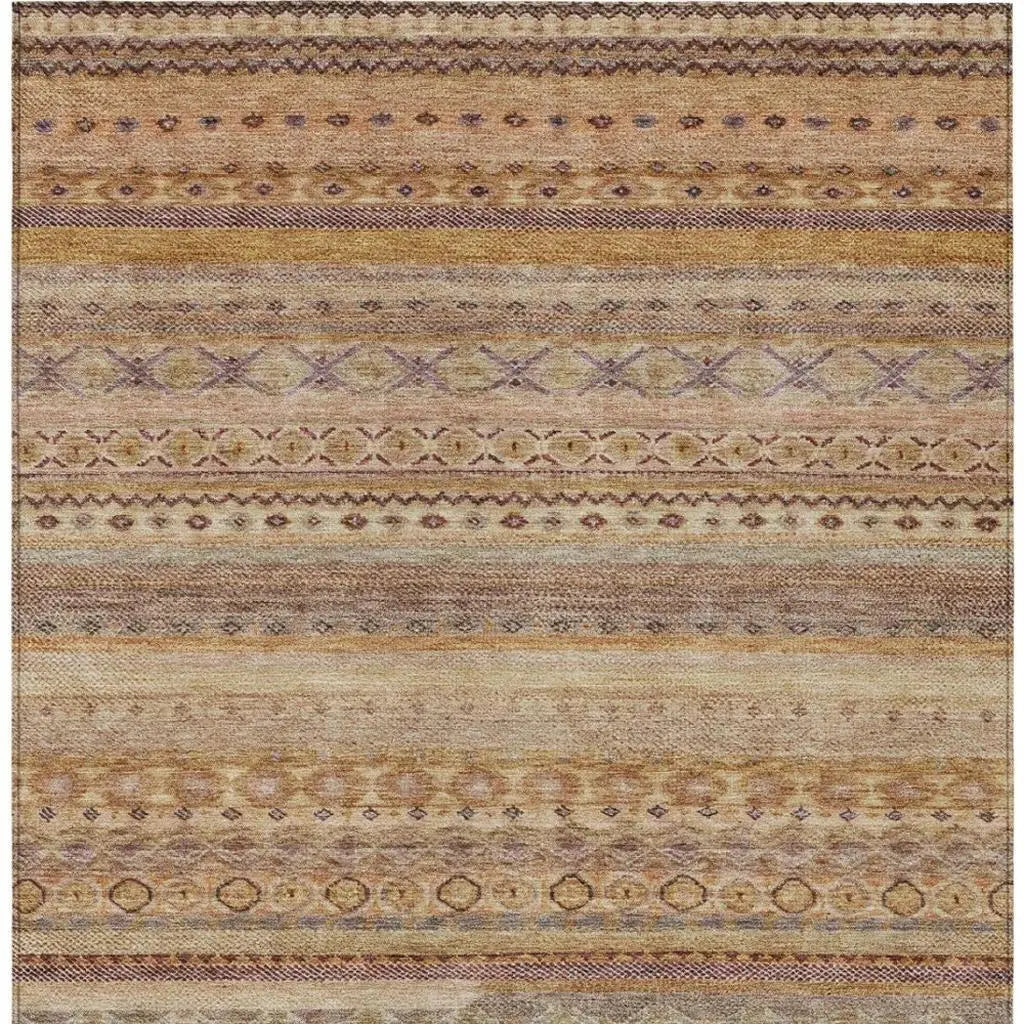 10' X 14' Orange And Copper Striped Washable Indoor Outdoor Area Rug Homeroots Outdoor