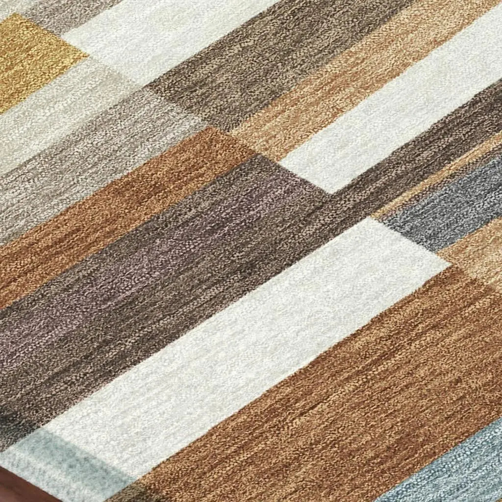 10' X 14' Orange And Copper Striped Washable Indoor Outdoor Area Rug Homeroots Outdoor