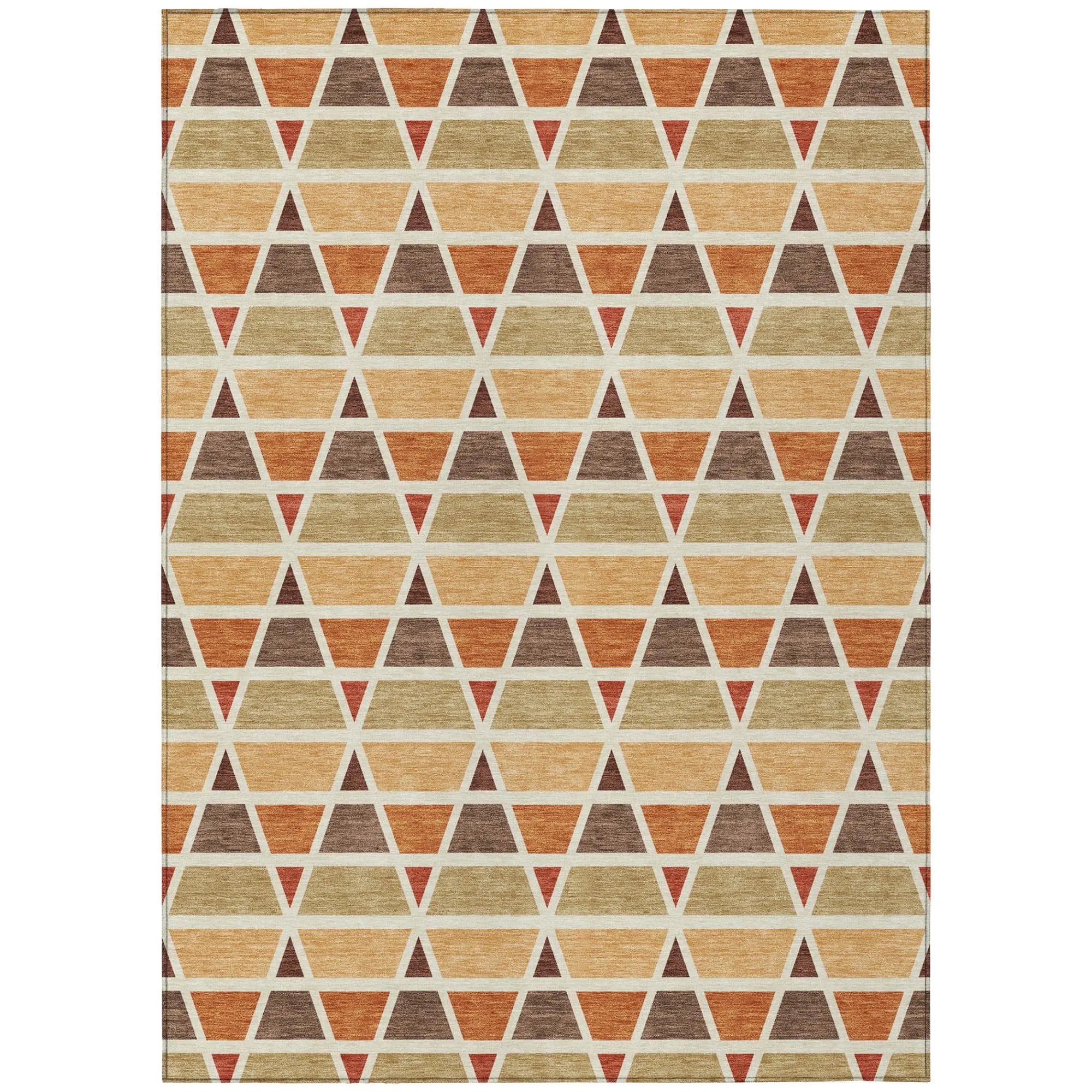 10' X 14' Orange And Cream Geometric Washable Indoor Outdoor Area Rug Homeroots Outdoor
