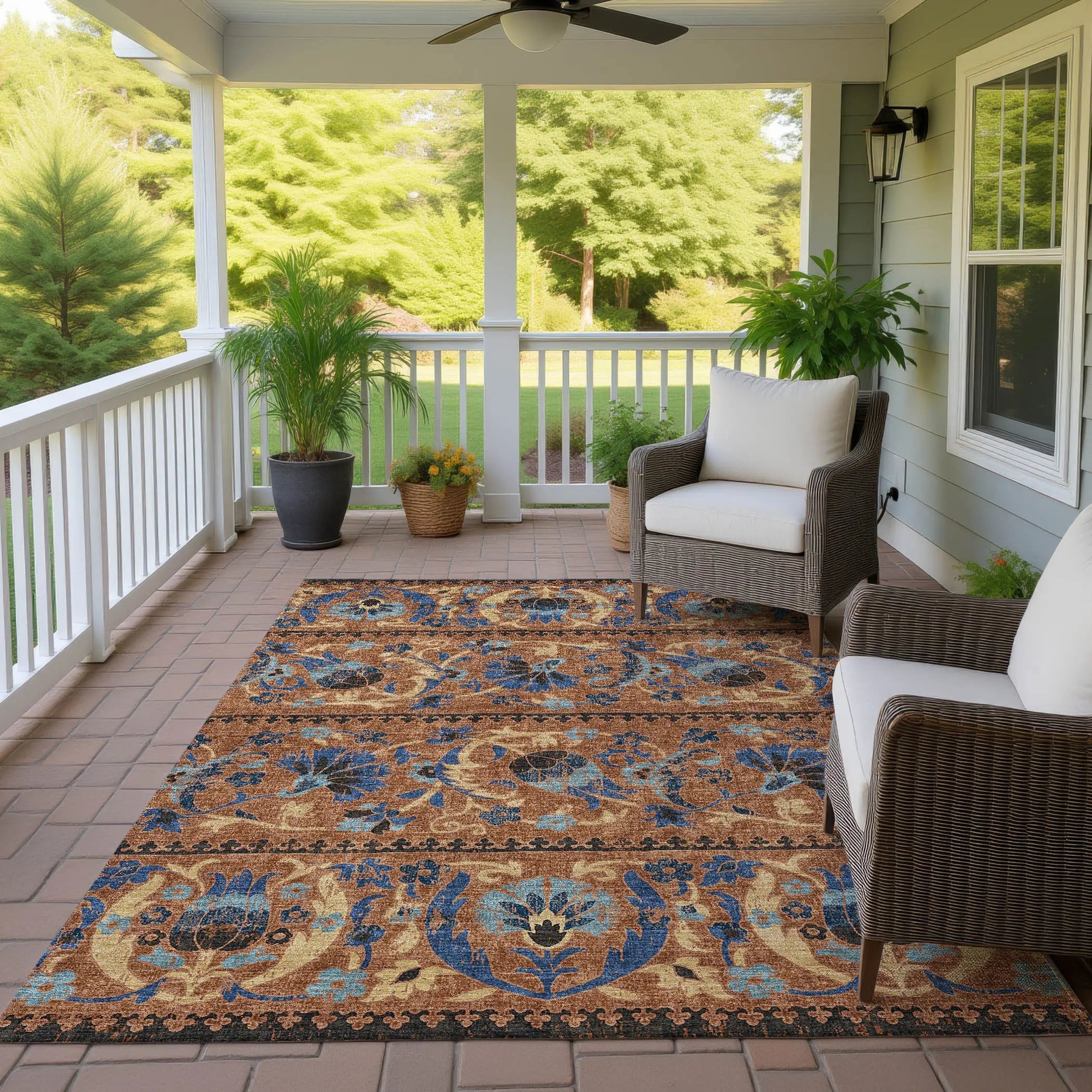 10' X 14' Orange And Gold Floral Washable Indoor Outdoor Area Rug Homeroots Outdoor