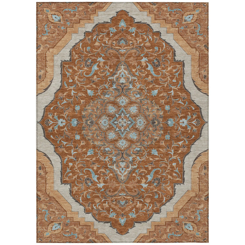 10' X 14' Orange And Graphite Medallion Washable Indoor Outdoor Area Rug Homeroots Outdoor