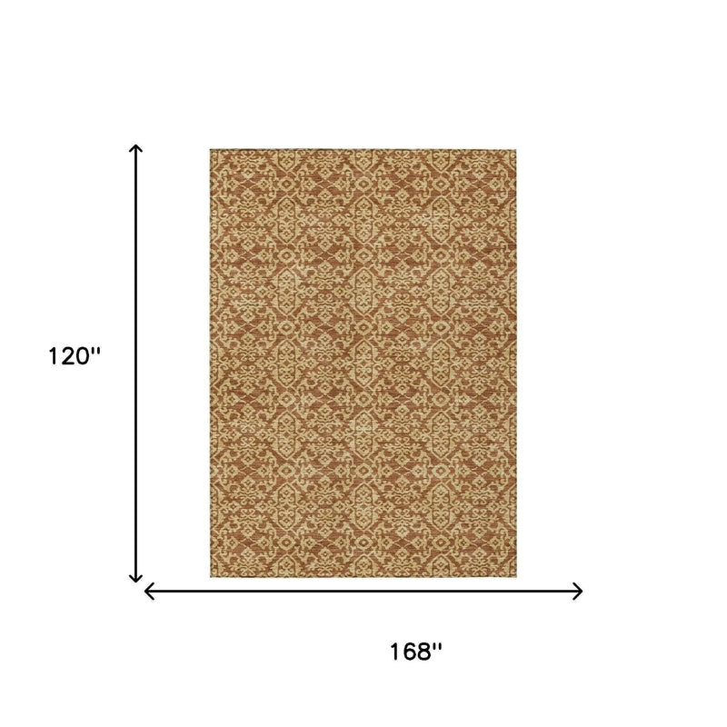 10' X 14' Orange And Graphite Oriental Washable Indoor Outdoor Area Rug Homeroots Outdoor