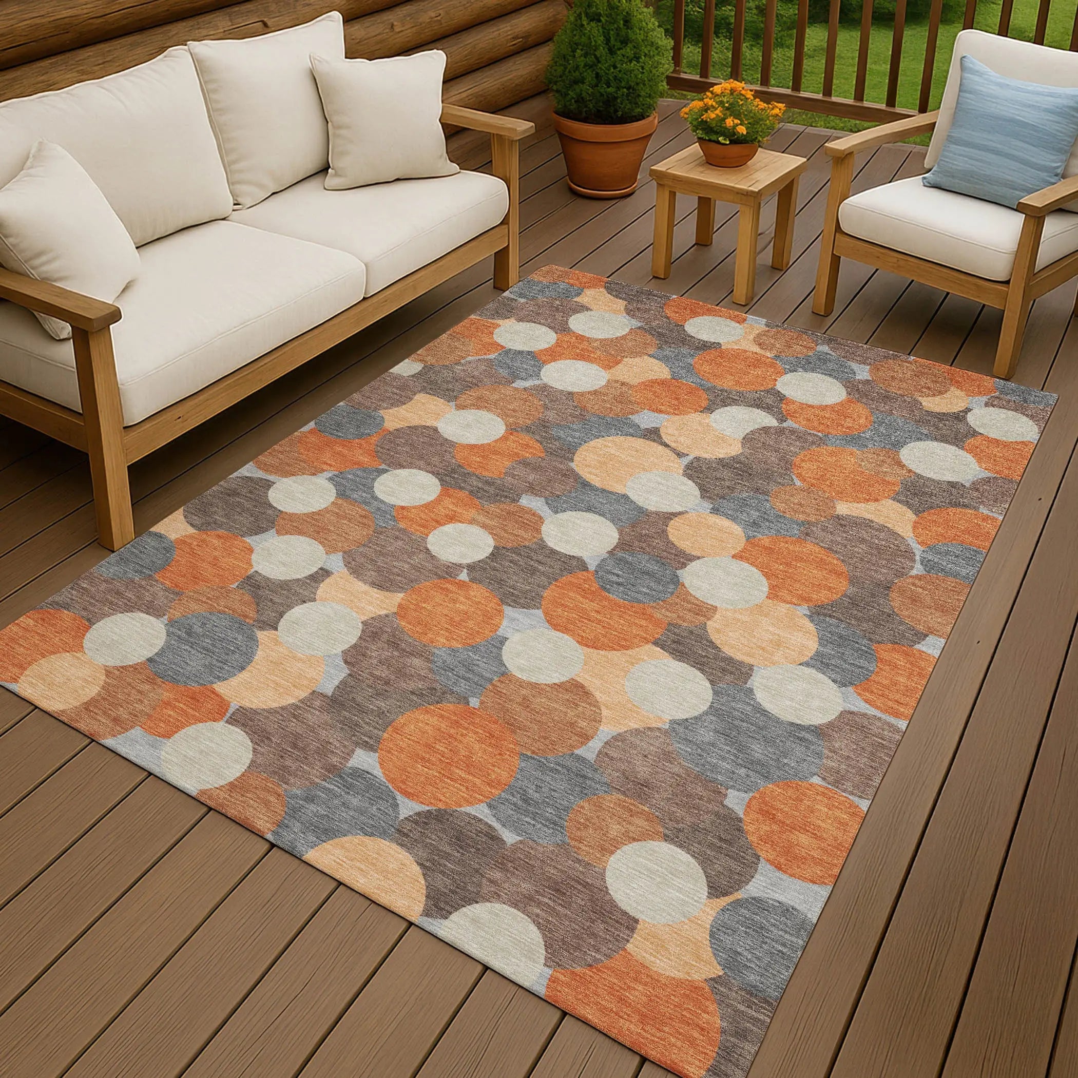 10' X 14' Orange And Gray Geometric Washable Indoor Outdoor Area Rug Homeroots Outdoor