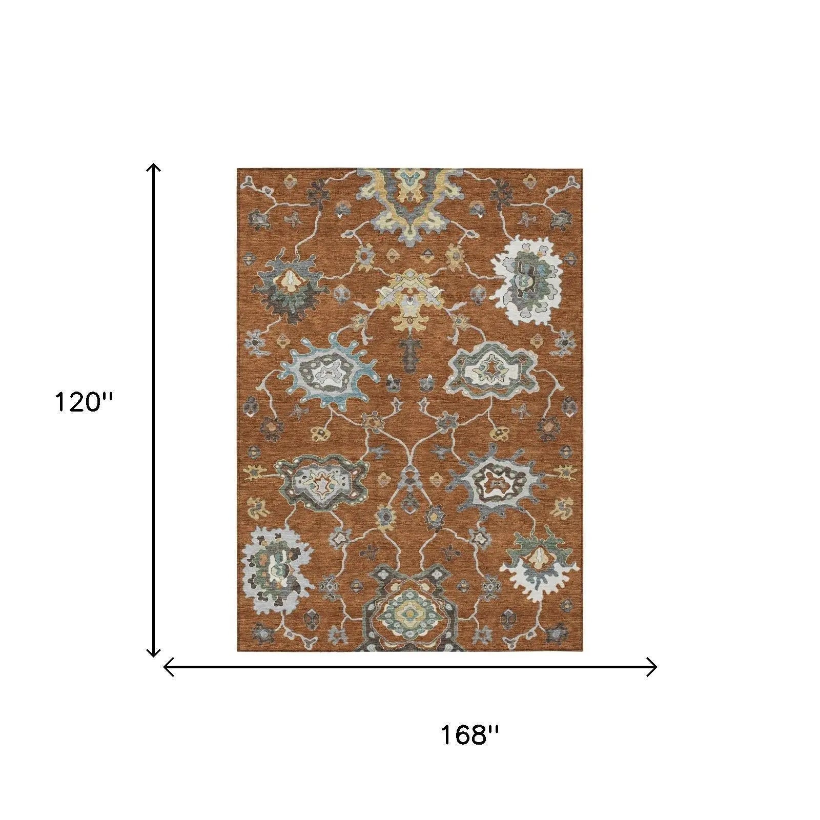 10' X 14' Orange And Gray Oriental Washable Indoor Outdoor Area Rug Homeroots Outdoor