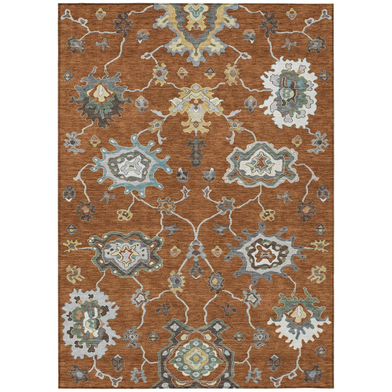 10' X 14' Orange And Gray Oriental Washable Indoor Outdoor Area Rug Homeroots Outdoor