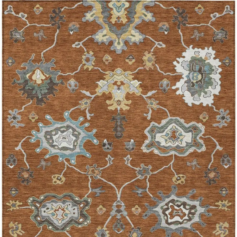 10' X 14' Orange And Gray Oriental Washable Indoor Outdoor Area Rug Homeroots Outdoor