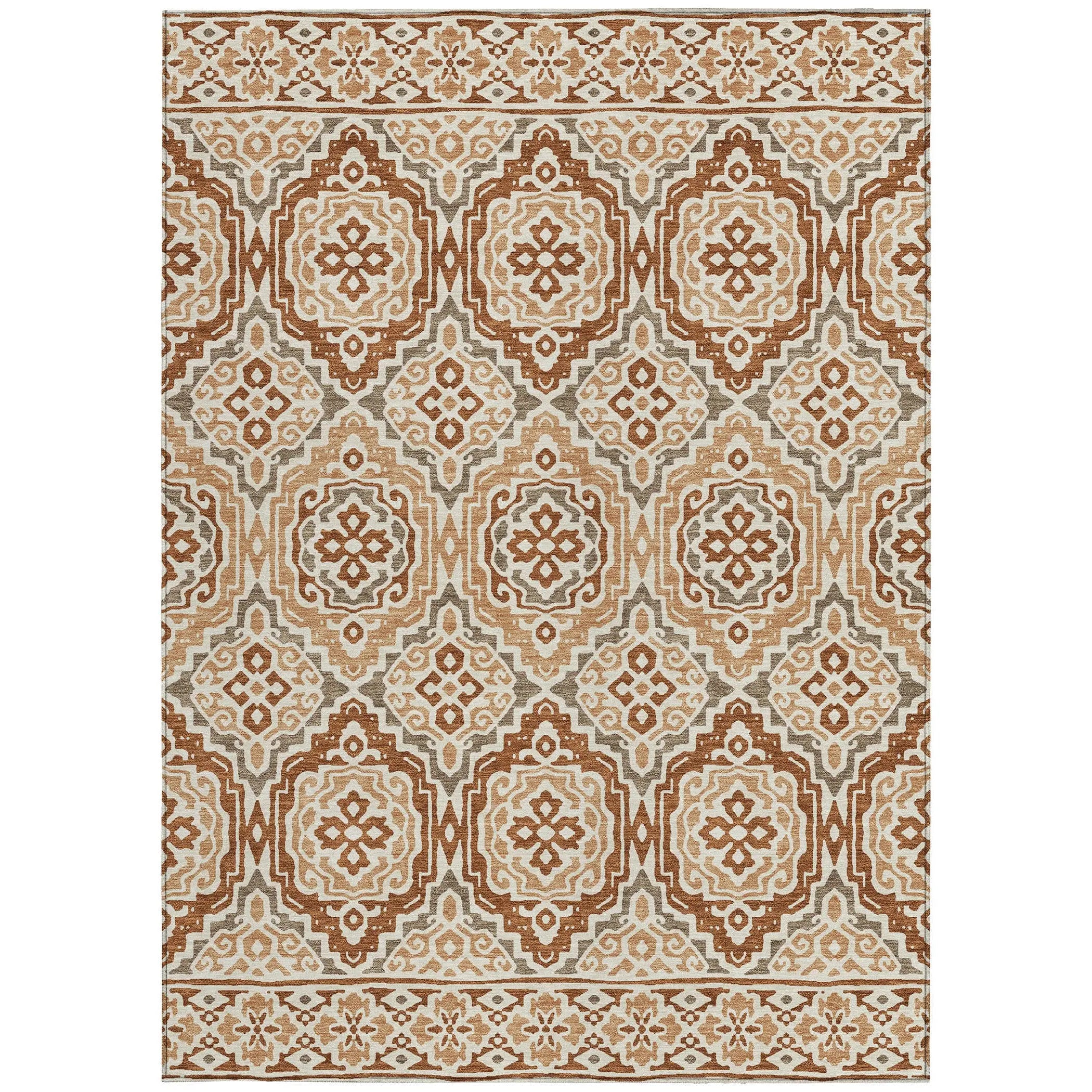 10' X 14' Orange And Gray Tribal Washable Indoor Outdoor Area Rug Homeroots Outdoor