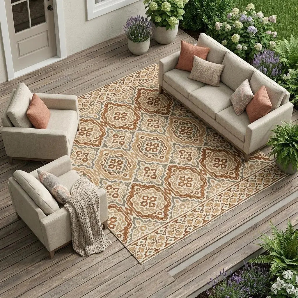 10' X 14' Orange And Gray Tribal Washable Indoor Outdoor Area Rug Homeroots Outdoor