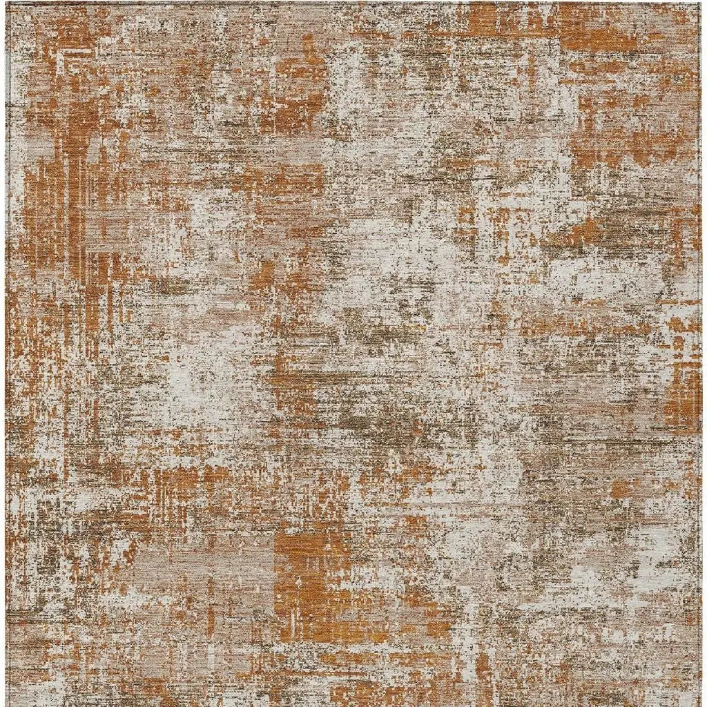 10' X 14' Orange And Green Abstract Washable Indoor Outdoor Area Rug Homeroots Outdoor
