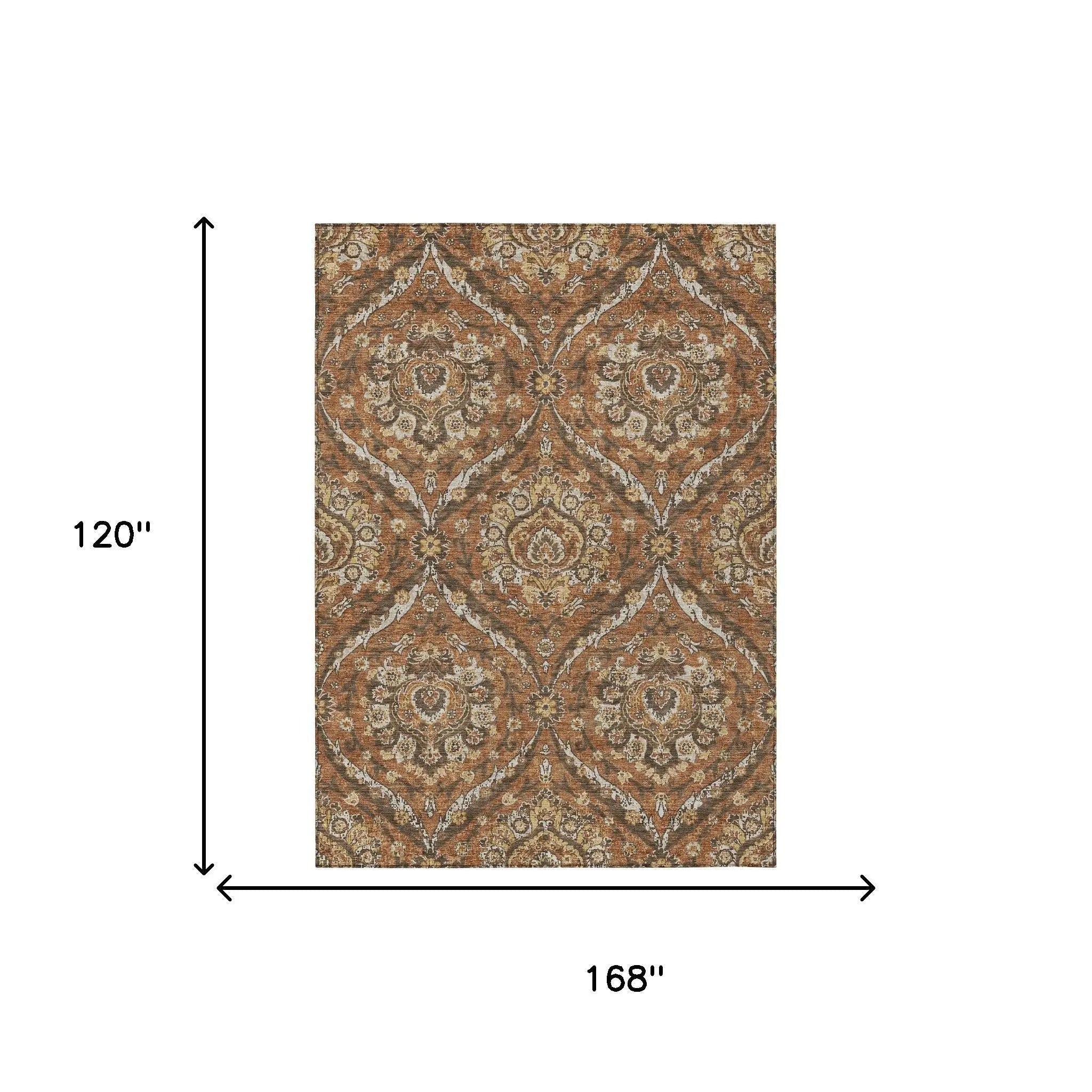 10' X 14' Orange And Green Floral Washable Indoor Outdoor Area Rug Homeroots Outdoor