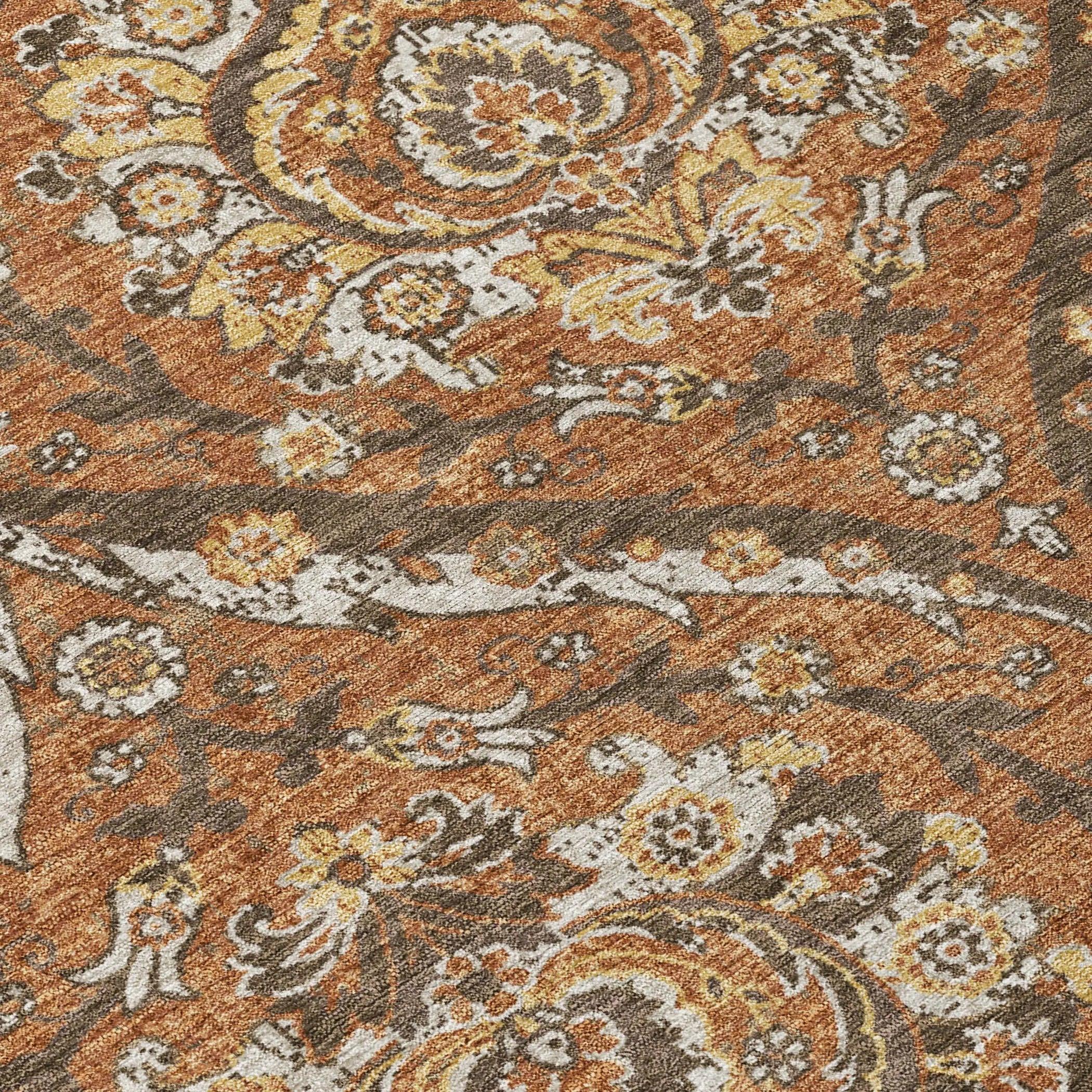 10' X 14' Orange And Green Floral Washable Indoor Outdoor Area Rug Homeroots Outdoor