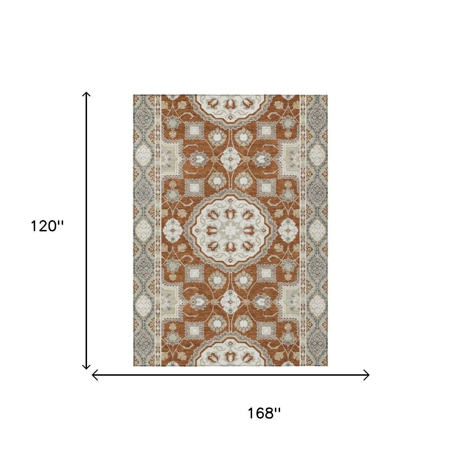 10' X 14' Orange And Ivory Floral Medallion Washable Indoor Outdoor Area Rug Homeroots Outdoor