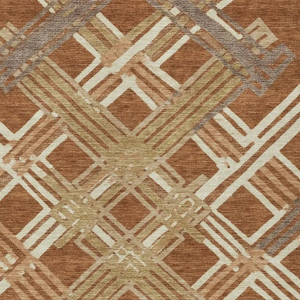 10' X 14' Orange And Ivory Geometric Washable Indoor Outdoor Area Rug Homeroots Outdoor
