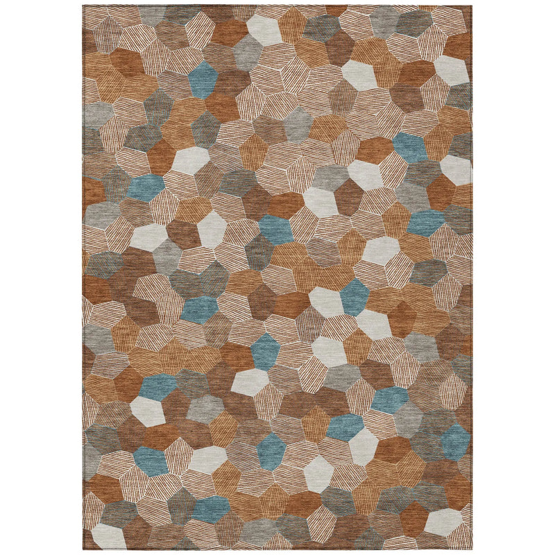 10' X 14' Orange And Ivory Geometric Washable Indoor Outdoor Area Rug Homeroots Outdoor