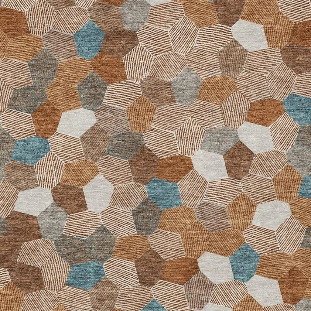 10' X 14' Orange And Ivory Geometric Washable Indoor Outdoor Area Rug Homeroots Outdoor