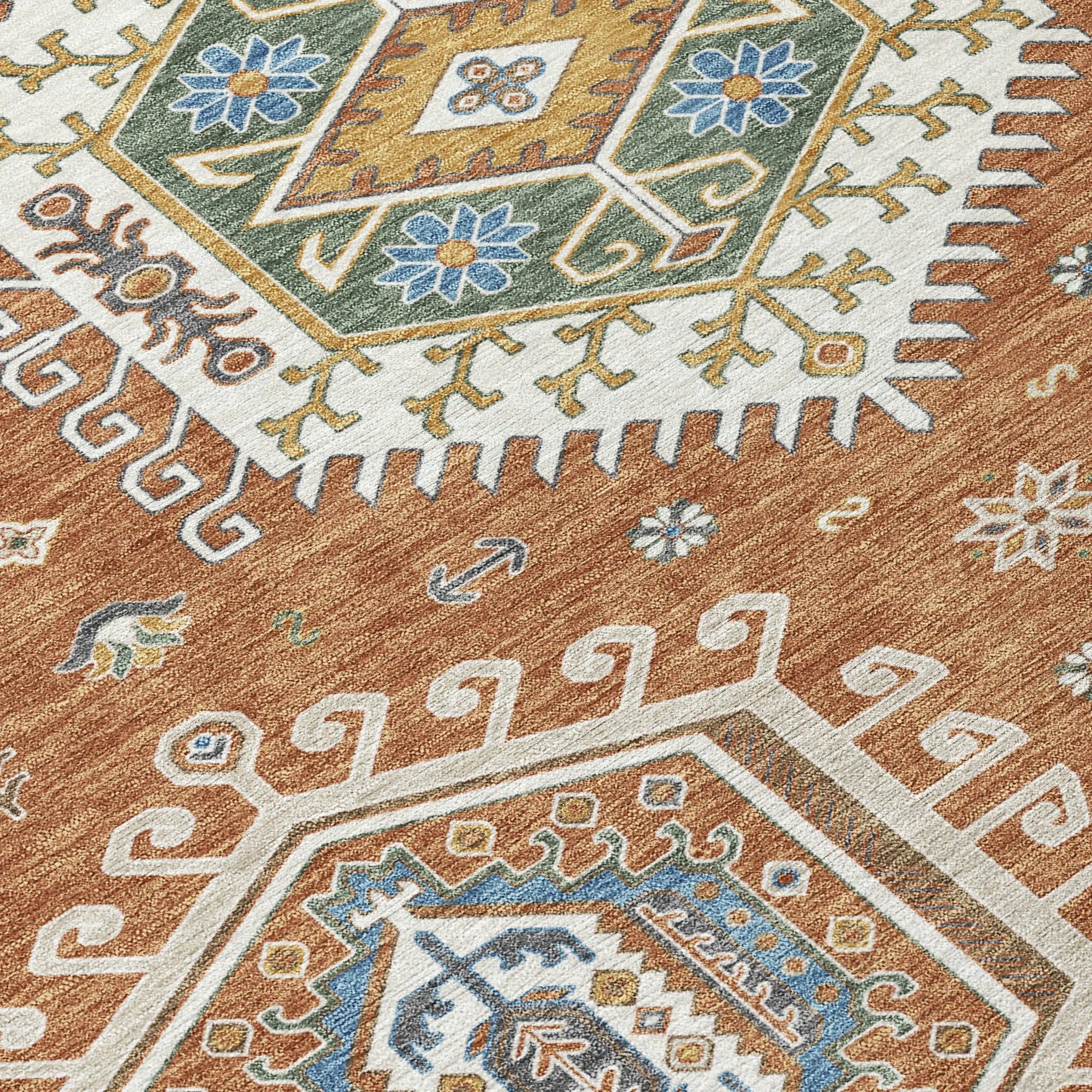 10' X 14' Orange And Ivory Tribal Washable Indoor Outdoor Area Rug Homeroots Outdoor